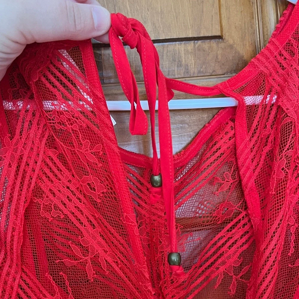 Free People Red Lace Midi Dress like new never worn - Picture 7 of 11